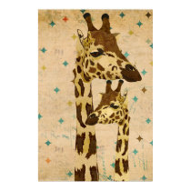 Golden Bronze Giraffes Retro  Art Poster posters