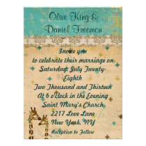 Golden Bronze Giraffes Retro Wedding Invitation invitations