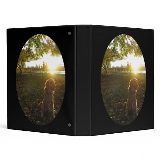 Golden Retriever dog by The Reservoir in Central Park in New York City NYC at sunset binder