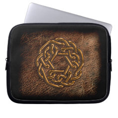 Golden celtic knot on geniune leather laptop sleeve