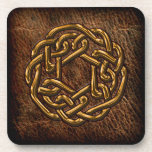 Golden celtic knot on leather coasters