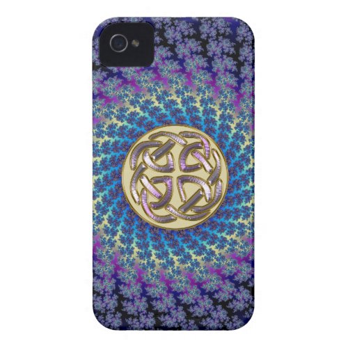 Golden Celtic Knots on a Colorful Spiral Fractal Iphone 4 Case-mate Cases