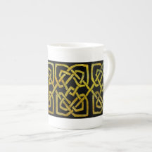 Golden Celtic Knots on Black Bone China Mug