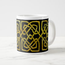 Golden Celtic Knots on Black Extra Large Mugs