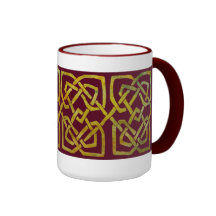 Golden Celtic Square Knots on Burgundy Coffee Mug