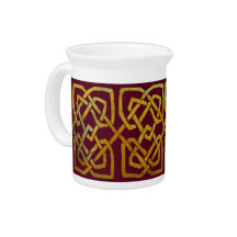 Golden Celtic Square Knots on Burgundy Drink Pitchers
