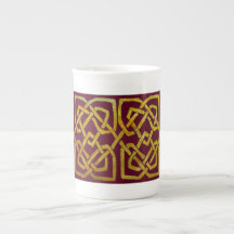 Golden Celtic Square Knots on Burgundy Porcelain Mug