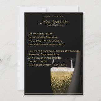 Golden Champagne Celebrations New Years Eve invitation