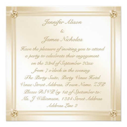 Golden Champagne Glass & Sapphire Engagement Party Personalized Invitation