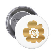 Golden CHARM : Jewel Leaf Flower Pattern Pinback Button