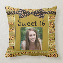Golden Cheetah Sweet Sixteen Zebra Stripes Throw Pillows