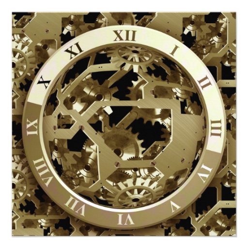 Golden Clocks and Gears Steampunk Mechanical Gifts Custom Invite