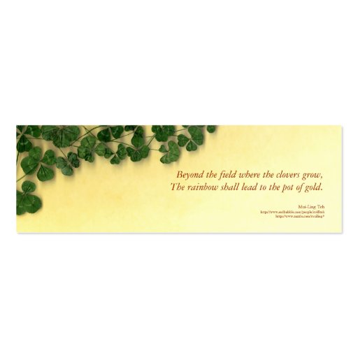 Golden Clover Dreams poetry bookmark Business Card Template (front side)