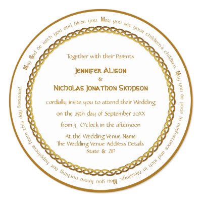 Golden Color Celtic Knot - Irish Wedding Blessing Invitation