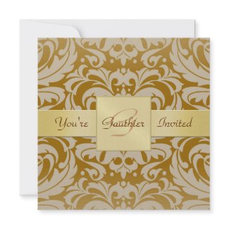 Golden Damask Gold Ribbon All Occasion Invitation invitation