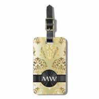 Golden damask luggage tags