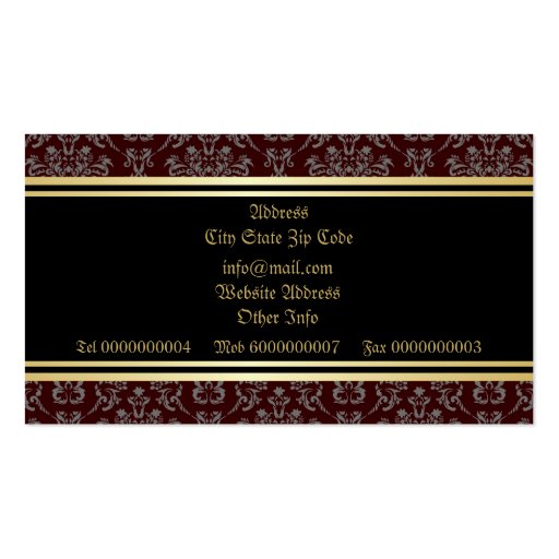 Golden Damask Luxury Custom Business Cards (back side)