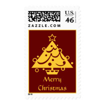 Golden Decorated Merry Christmas Tree Postage Stamp