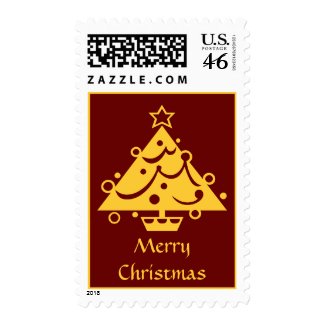 Golden Decorated Christmas Tree Postage Stamp stamp
