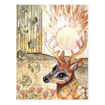 Golden Deer Christmas Postcard postcards