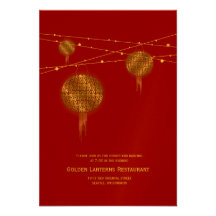 Golden Double Happiness Lanterns Chinese Wedding Custom Invitation