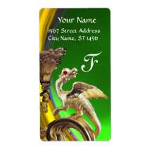 GOLDEN DRAGON GREEN EMERALD Monogram Shipping Labels