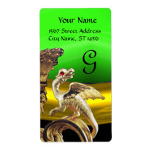 GOLDEN DRAGON GREEN EMERALD Monogram Personalized Shipping Label