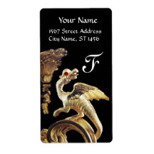 GOLDEN DRAGON IN BLACK RED RUBY Monogram Custom Shipping Label