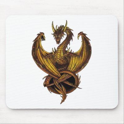 GOLDEN DRAGON MOUSE PAD by FUNFASHIONETC DRAGON TATTOO ART TATTOO SKULL 