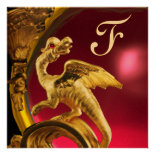 GOLDEN DRAGON PINK FUCHSIA AMETHYST Monogram Gold Personalized Invitations