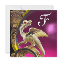 GOLDEN DRAGON PINK FUCHSIA AMETHYST Monogram Invite