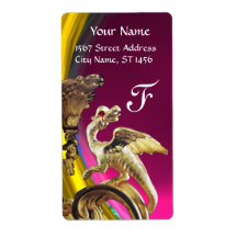 GOLDEN DRAGON PINK FUCHSIA AMETHYST Monogram Custom Shipping Labels