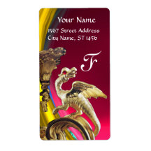 GOLDEN DRAGON PINK FUCHSIA RUBY Monogram Shipping Label