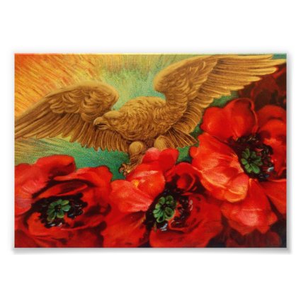 Golden Eagle and Poppies Vintage Photo Print