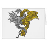 Golden eagle and silver dragon entwined greeting card