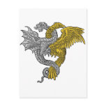 Golden eagle and silver dragon entwined postcard