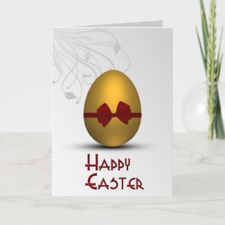 Golden Easter Egg  with Bow - Greeting Card