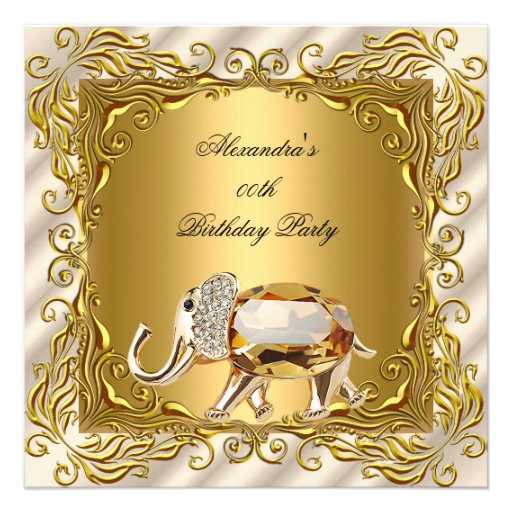 Golden Elephant Elite Cream Gold Birthday Party Invitations