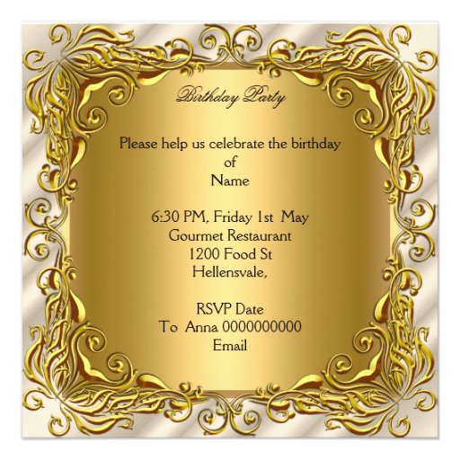 Golden Elephant Elite Cream Gold Birthday Party Invitations