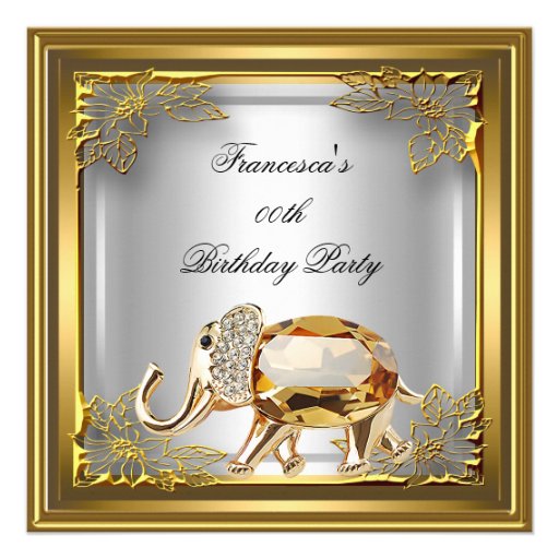 Golden Elephant Elite Elegant Birthday Party White Custom Announcement