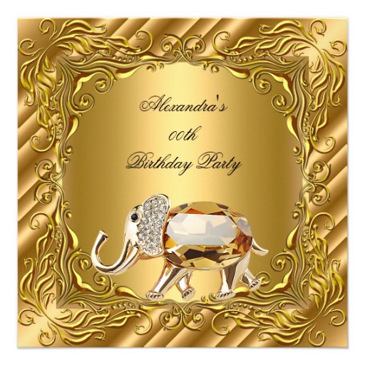 Golden Elephant Elite Elegant Gold Birthday Party Custom Invites