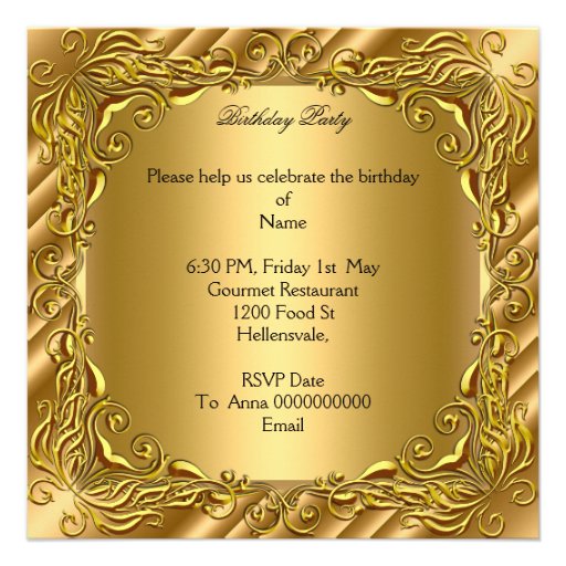 Golden Elephant Elite Elegant Gold Birthday Party Custom Invites