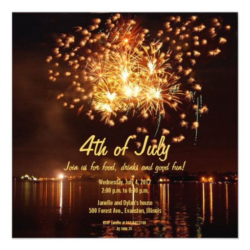 golden fireworks 4th of July invitation