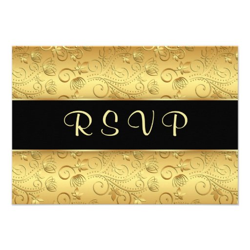 Golden floral black  RSVP Personalized Invitations