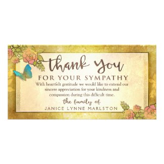 Golden Floral Butterfly Thank You Sympathy Card