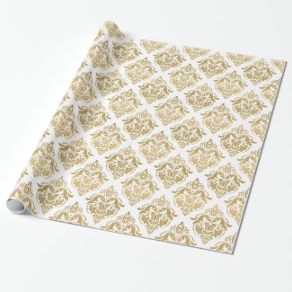 Golden Floral Damask Geometric Pattern Wrapping Paper