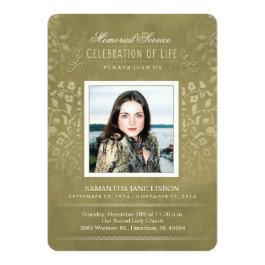 Golden Floral Memorial Service Photo Custom Invite