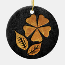 Golden Flower on Black Leather Ornaments
