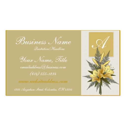 Golden Flowers Elegant Monogram Business Cards (front side)