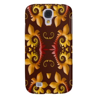 Golden Fractal Leaves on Brown Background Samsung Galaxy S4 Cover